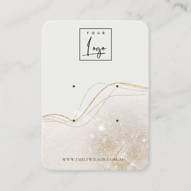 Abstract Ivory Gold Glitter Logo 2 Earring Display Business Card (Front)