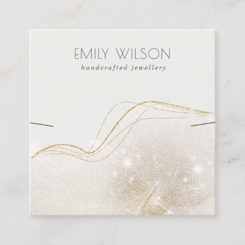 Abstract Ivory Gold Glitter Shiny Earring Display  Square Business Card