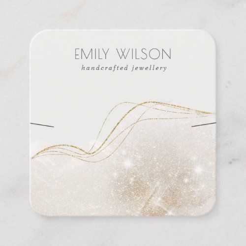 Abstract Ivory Gold Glitter Shiny Earring Display Square Business Card