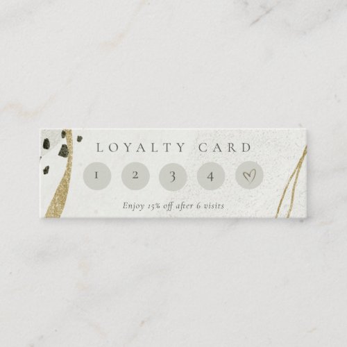 Abstract Ivory Gold Grey Stone 5 Punch Loyalty Mini Business Card