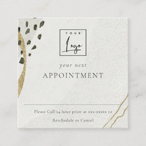 Abstract Ivory Gold Logo Appointment Reminder Square Business Card