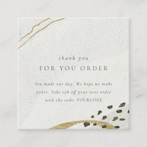 Abstract Ivory Gold Thank You For Order Discount Square Business Card