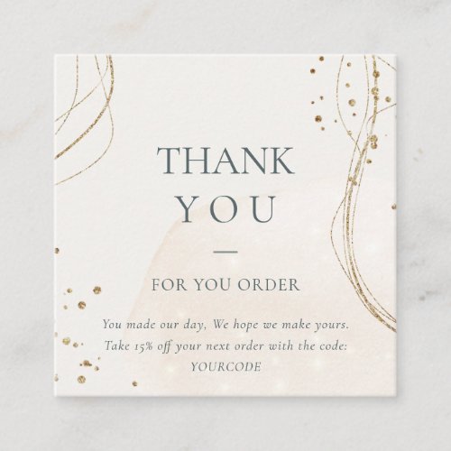 Abstract Ivory Gold Thank You For Order Discount Square Business Card