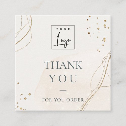 Abstract Ivory Gold Thank You For Your Order Logo Square Business Card