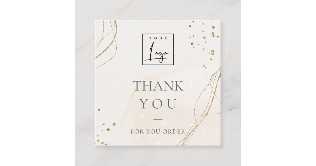 Abstract Ivory Gold Thank You For Your Order Logo Square Business Card ...