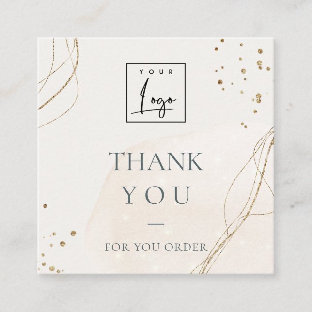 Abstract Ivory Gold Thank You For Your Order Logo Square Business Card (Front)