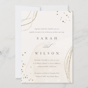 Abstract Ivory Gold Watercolor Wedding Invite