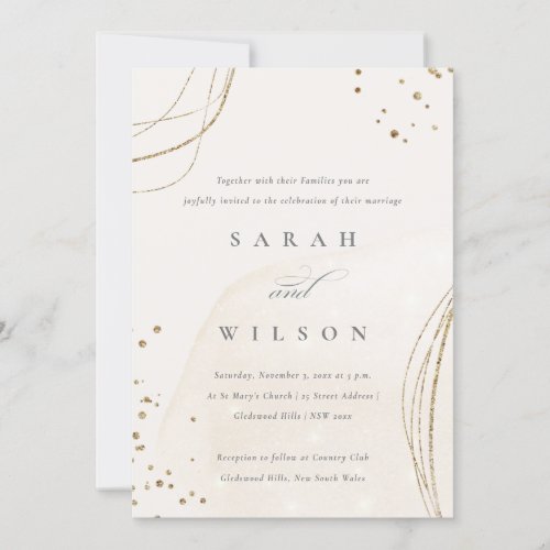 Abstract Ivory Gold Watercolor Wedding Invite