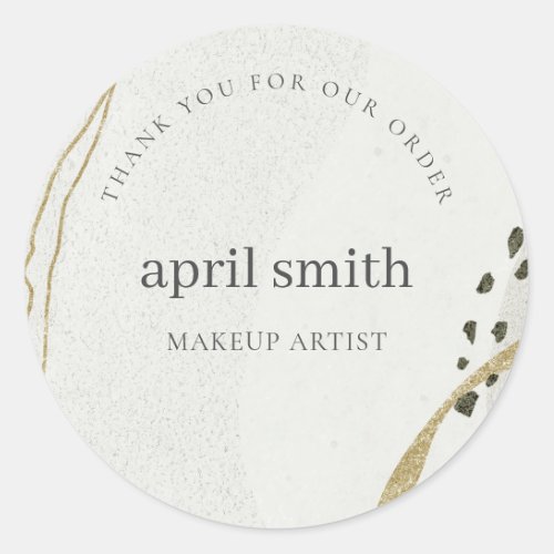 Abstract Ivory Grey Gold Thank You For Your Order Classic Round Sticker