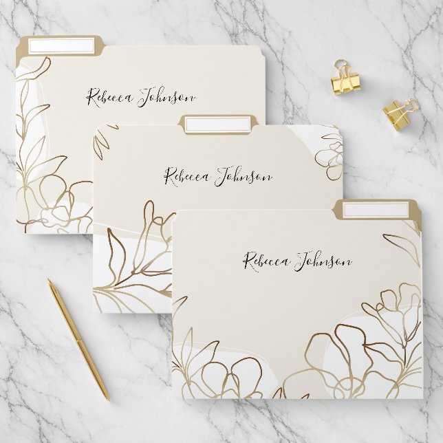 Abstract Ivory & Khaki Personalized File Folder (Set)
