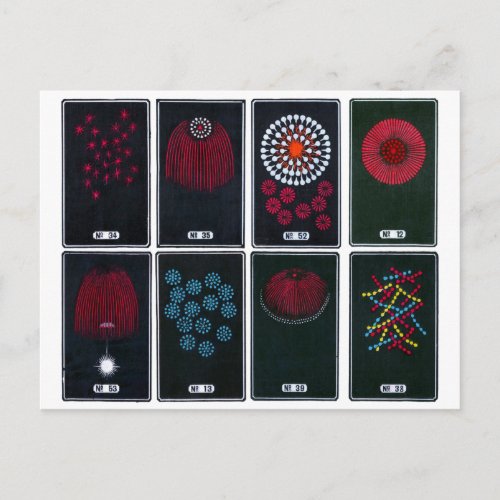 Abstract Japanese Fireworks Graphic Designs Postcard