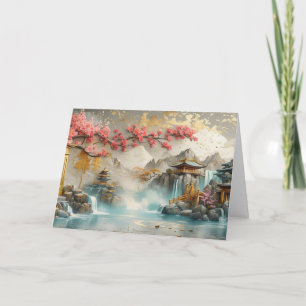Abstract Japanese Landscape with Sakura Blossom Card