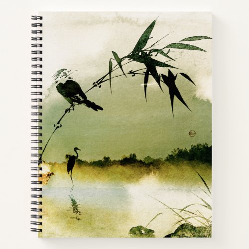 Abstract Japanese watercolor landscape crane bird Notebook