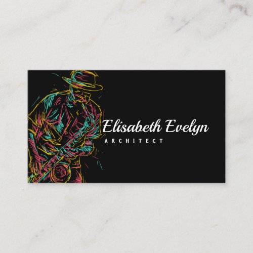 Abstract jazz saxophone player business card