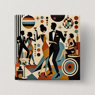 Abstract Jazzy Martinis and Dancing Cocktail Party Button