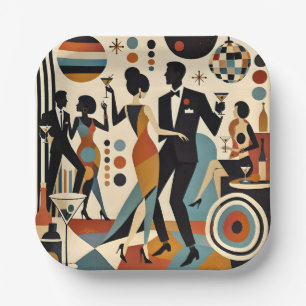 Abstract Jazzy Martinis and Dancing Cocktail Party Paper Plates