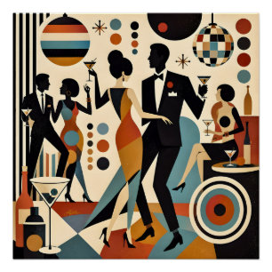 Abstract Jazzy Martinis and Dancing Cocktail Party Poster
