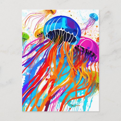 Abstract jellyfish in a Paint Splatter Postcard