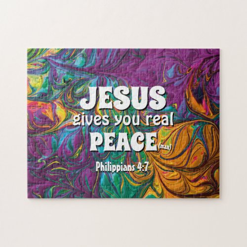 Abstract JESUS GIVES REAL PEACE Christian Purple Jigsaw Puzzle