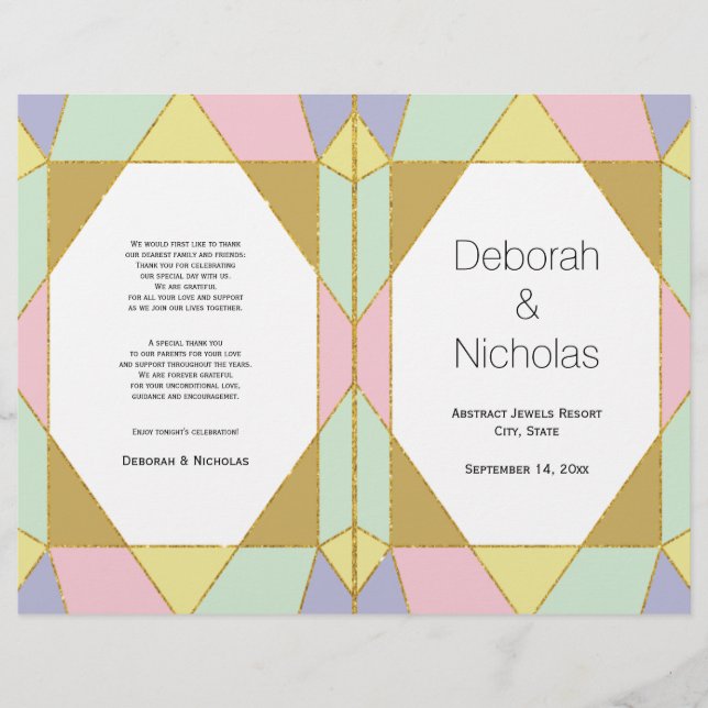 Abstract jewel pale tones modern wedding program (Front)