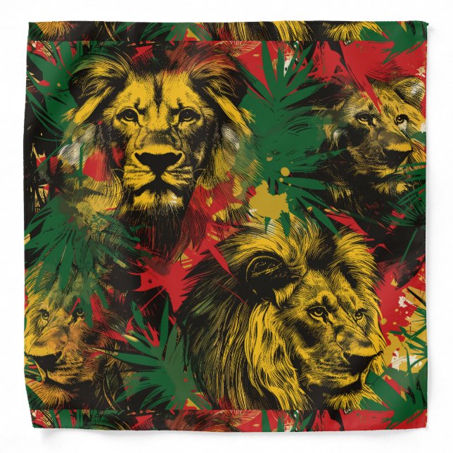 Abstract Jungle Rasta Lion One Love Reggae Jamaica Bandana (Front)