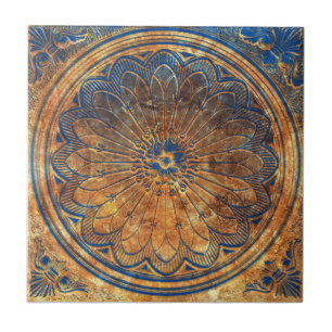 Abstract Kaleidoscope Arabesque Mandala Bronze Ceramic Tile