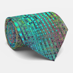 Abstract Kaleidoscopic Aqua Retro Boomerang Waves Neck Tie