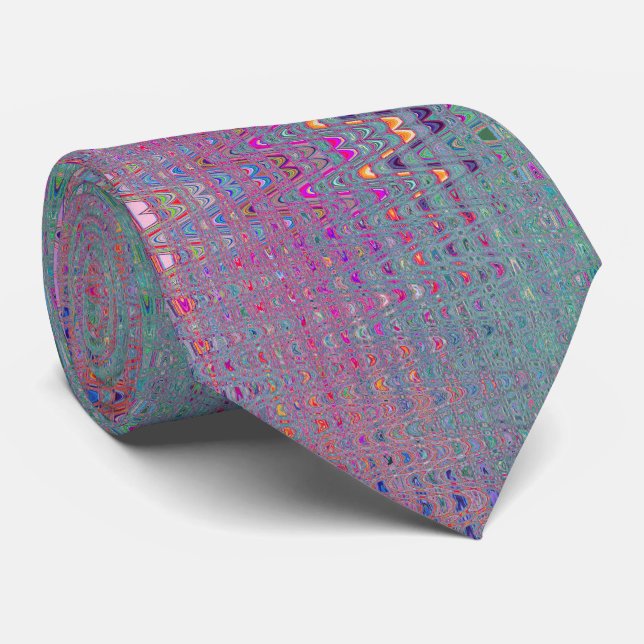Abstract Kaleidoscopic Retro Boomerang Waves Neck Tie (Rolled)