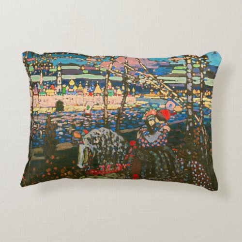 Abstract Kandinsky Riding Couple Colorful Accent Pillow