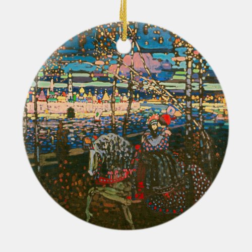 Abstract Kandinsky Riding Couple Colorful Ceramic Ornament