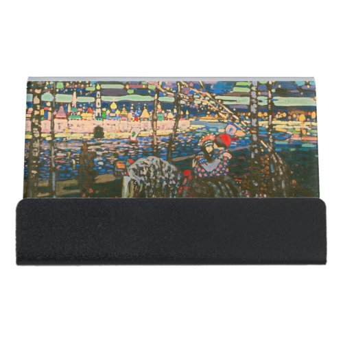 Abstract Kandinsky Riding Couple Colorful Desk Business Card Holder