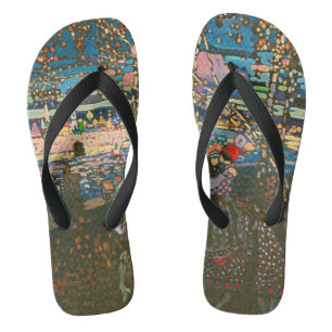 Abstract Kandinsky Riding Couple Colorful Flip Flops
