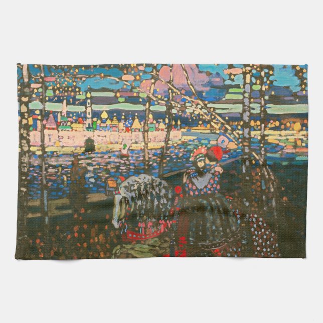 Abstract Kandinsky Riding Couple Colorful Kitchen Towel (Horizontal)