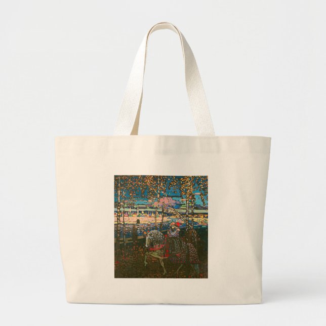 Abstract Kandinsky Riding Couple Colorful Large Tote Bag (Front)