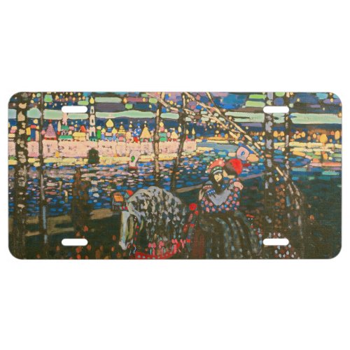 Abstract Kandinsky Riding Couple Colorful License Plate