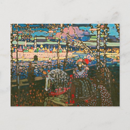 Abstract Kandinsky Riding Couple Colorful Postcard