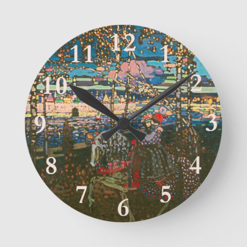 Abstract Kandinsky Riding Couple Colorful Round Clock