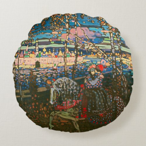 Abstract Kandinsky Riding Couple Colorful Round Pillow