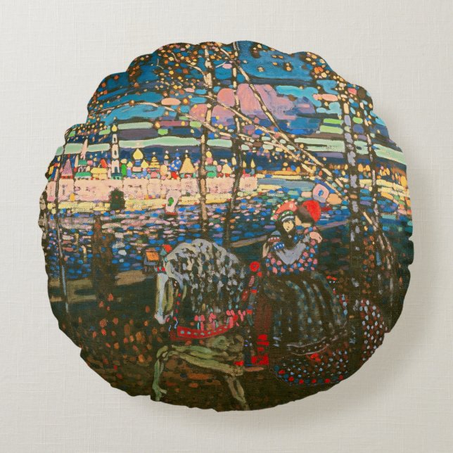 Abstract Kandinsky Riding Couple Colorful Round Pillow (Front)