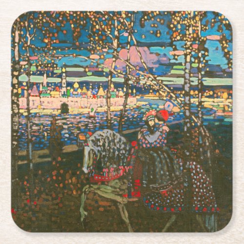 Abstract Kandinsky Riding Couple Colorful Square Paper Coaster