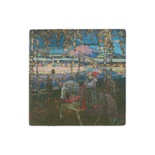 Abstract Kandinsky Riding Couple Colorful Stone Magnet