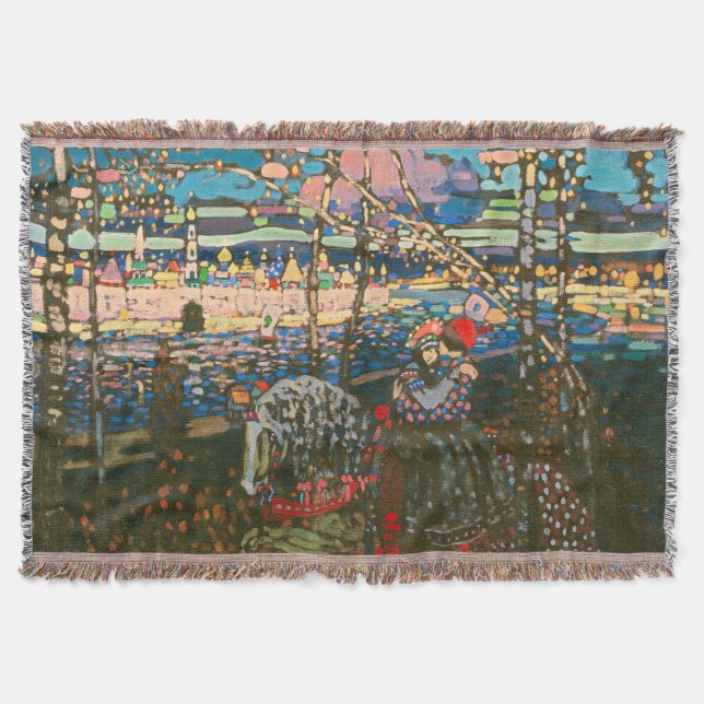 Abstract Kandinsky Riding Couple Colorful Throw Blanket (Front)