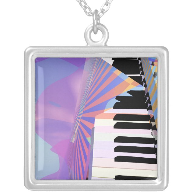 Abstract Keyboards and Stripes Silver Plated Necklace (Front)