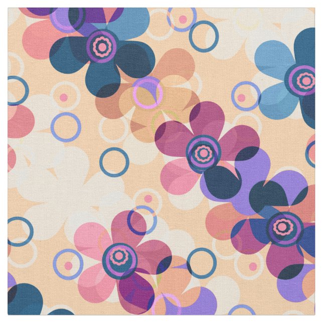 Abstract kids cute cartoon flowers floral retro de fabric (Close Up)