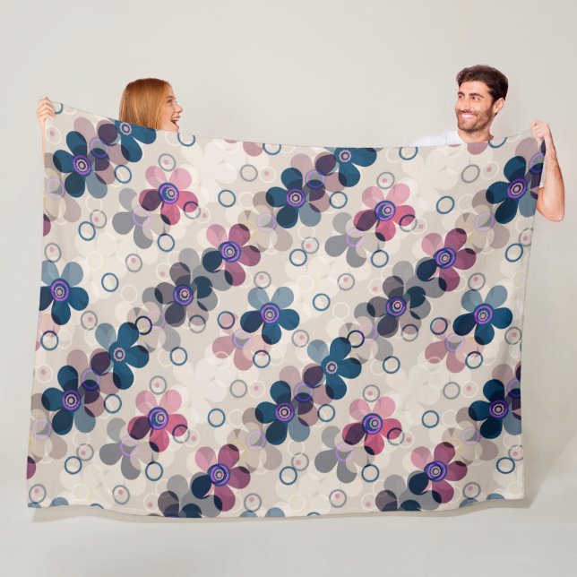 Abstract kids cute cartoon flowers floral retro de fleece blanket (In Situ)