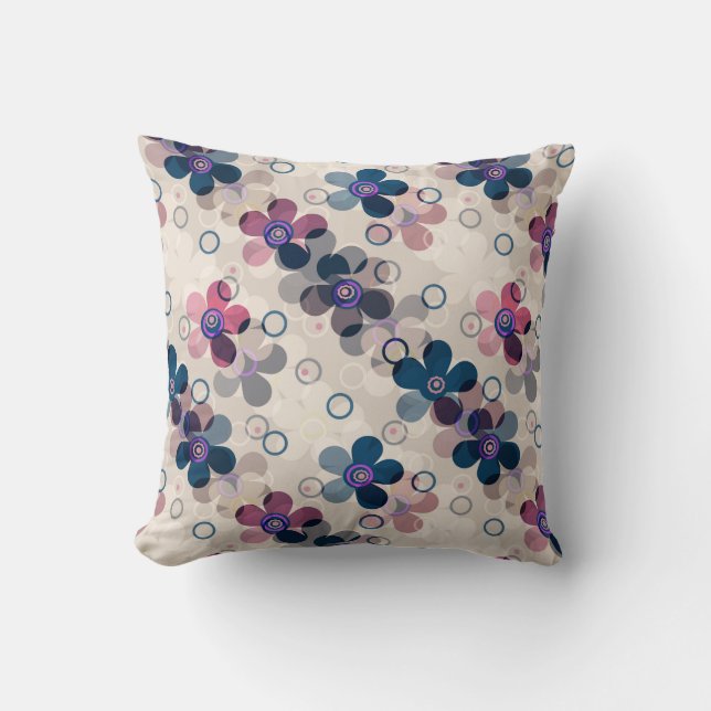 Abstract kids cute cartoon flowers floral retro de throw pillow (Front)