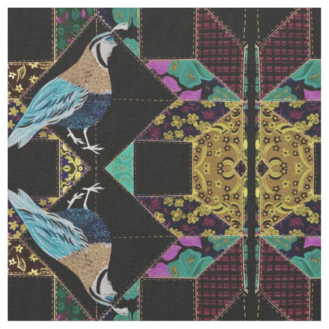 Abstract King Quail Quilt Fabric (Close Up)