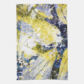 Abstract kitchen towel in blue and yellow