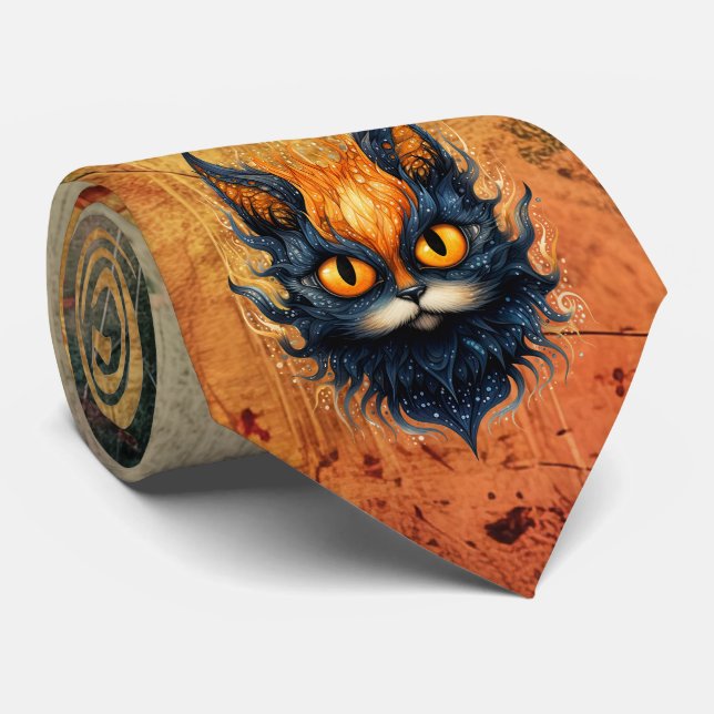 Abstract Kitty Necktie (Rolled)