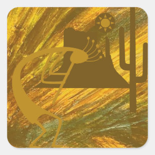 Abstract Kokopelli with Mesa, Cactus & Sun Square Sticker